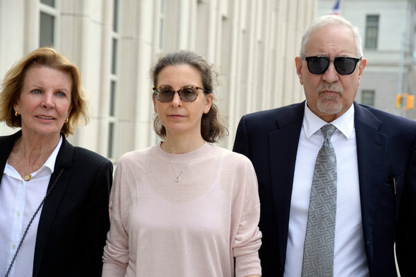 Clare Bronfman, center, in April 2019. Ms. Bronfman is the first defendant to be sentenced in the Nxivm investigation.